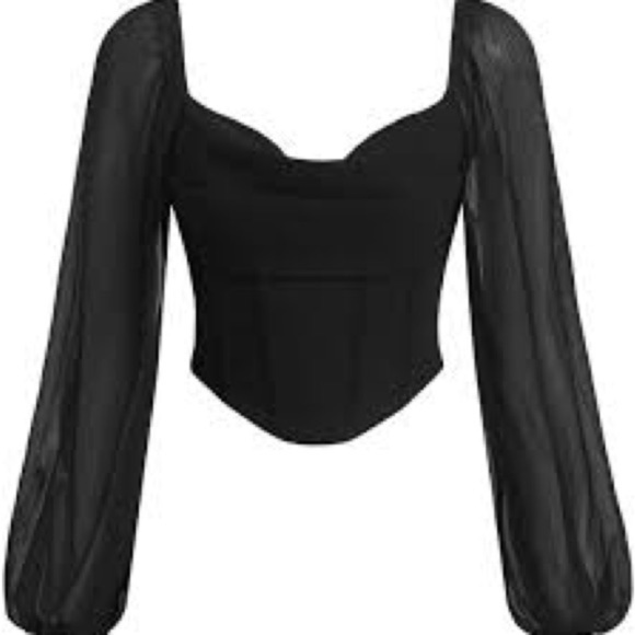 NWT,Misguided,Corset Top, Blouson Sheer Sleeves, Zipper Back, Beautiful, 6 - Picture 4 of 11